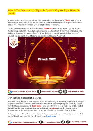 What Is The Importance Of Lights In Diwali