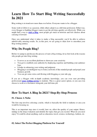 Learn How To Start Blog Writing Successfully In 2021: Step-By-Step Guide!