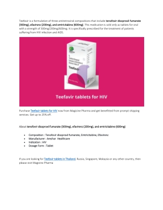 Teefavir tablets for HIV