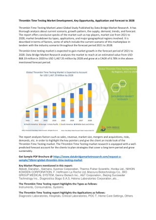 Thrombin Time Testing Market Development, Key Opportunity, Application and Forec