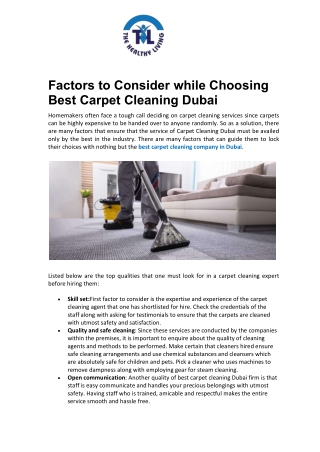Factors to Consider while Choosing Best Carpet Cleaning Dubai