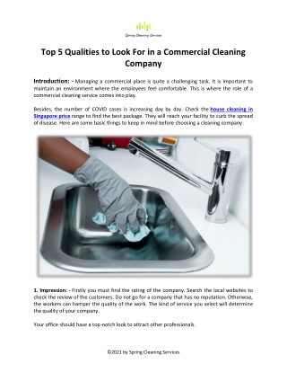 Top 5 Qualities to Look For in a Commercial Cleaning Company