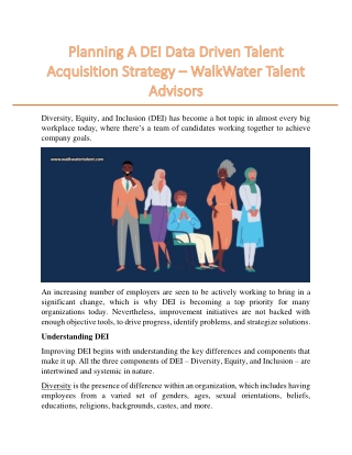 Planning A DEI Data Driven Talent Acquisition Strategy – WalkWater Talent Advisors