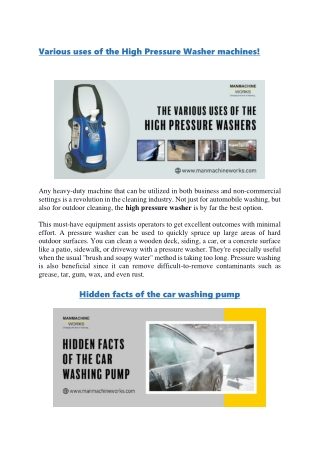 Your guide to tell the various uses of high pressure washer machines