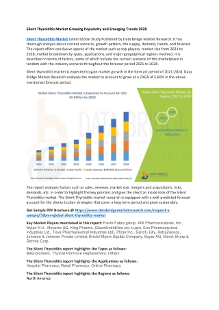 Silent Thyroiditis Market Growing Popularity and Emerging Trends 2028