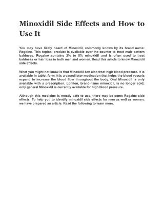 Minoxidil Side Effects and How to Use It