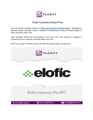 Elofic Industries Share Price