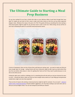 The Ultimate Guide to Starting a Meal Prep Business