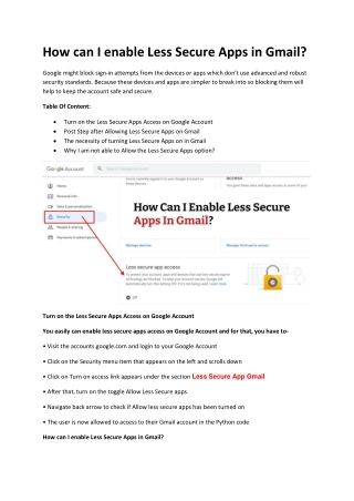 How can I enable Less Secure Apps in Gmail?