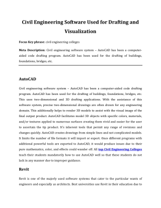 Civil Engineering Software Used for Drafting and Visualization