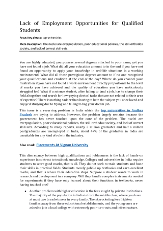 Lack of employment opportunities for qualified students