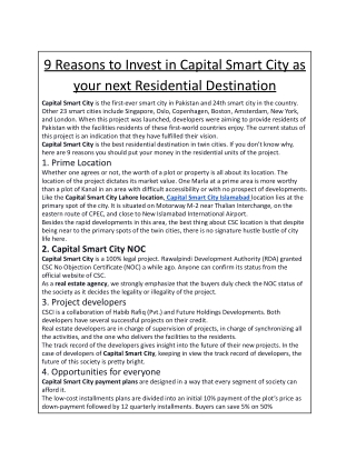 9 Reasons to Invest in Capital Smart City as your next Residential Destination