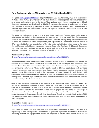Farm Equipment Market Witness to grow $113.0 billion by 2025