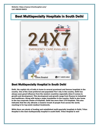 Triton Hospital -  Best Multispecialty Hospitals in South Delhi