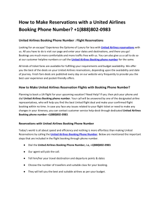 1(888)802-0983 How to Make Reservations with a United Airlines Booking Phone Number
