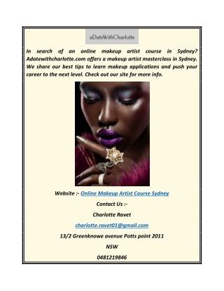 Online Makeup Artist Course Sydney  Adatewithcharlotte.com