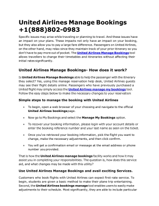 1(888)802-0983 United Airlines Manage Bookings