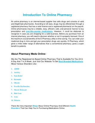 Introduction To Online Pharmacy