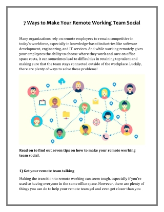 7 Ways to Make Your Remote Working Team Social
