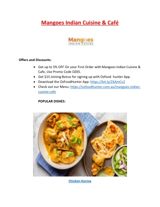 5% Off - Mangoes Indian Cuisine & Cafe Springwood, NSW