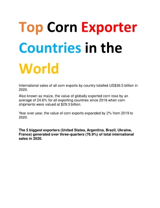 Top Corn Exporter Countries in the World