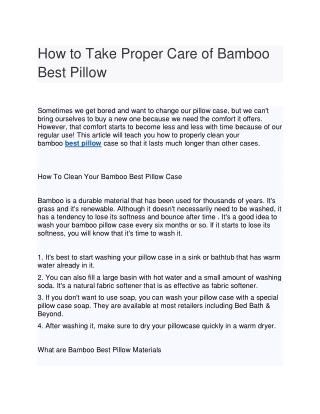 How to Take Proper Care of Bamboo Best Pillow