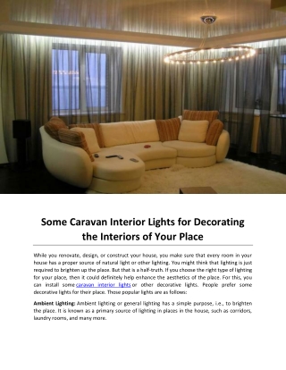 Some Caravan Interior Lights for Decorating the Interiors of Your Place