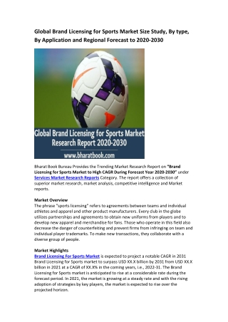 Global Brand Licensing for Sports Market Research Report 2020-2030