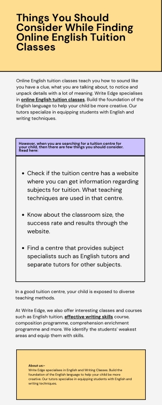 Things You Should Consider While Finding Online English Tuition Classes