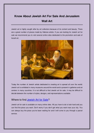 Know About Jewish Art For Sale And Jerusalem Wall Art