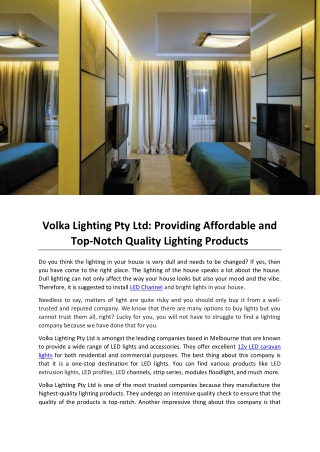 Volka Lighting Pty Ltd Providing Affordable and Top-Notch Quality Lighting Products