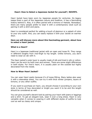 Haori_ How to Select a Japanese jacket for yourself_NOVMTL