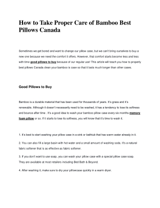 How to Take Proper Care of Bamboo Best Pillows Canada