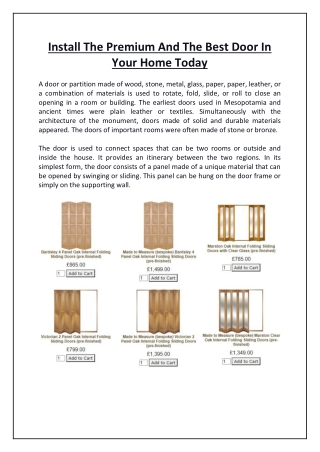 Install The Premium And The Best Door In Your Home Today