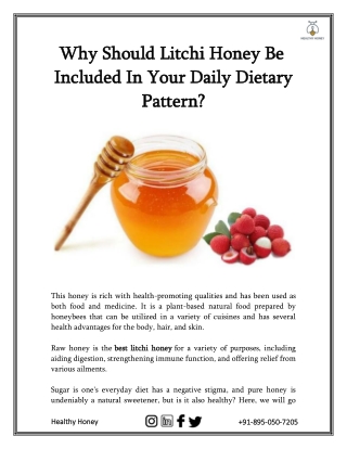 Why Should Litchi Honey Be Included In Your Daily Dietary Pattern