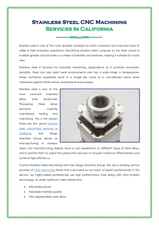 Stainless Steel CNC Machining Services In California