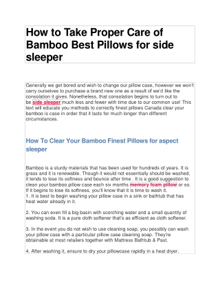 How to Take Proper Care of Bamboo Best Pillows for side sleeper