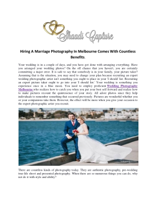 Hiring A Marriage Photography In Melbourne Comes With Countless Benefits