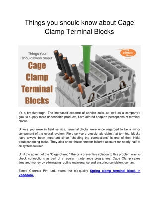 Things You should know about Cage Clamp Terminal Blocks