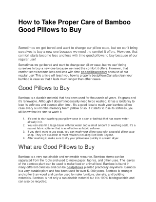 How to Take Proper Care of Bamboo Good Pillows to Buy