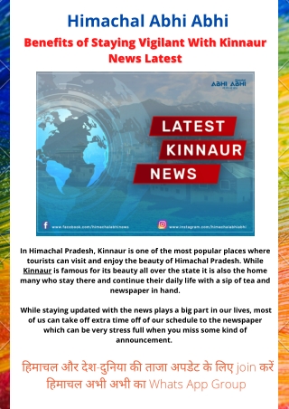 Benefits of Staying Vigilant With Kinnaur News Latest