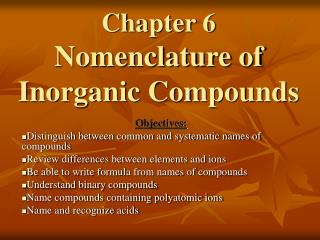 Chapter 6 Nomenclature of Inorganic Compounds