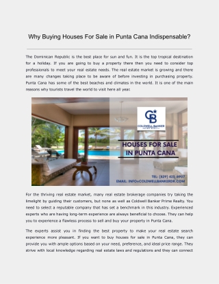 Why Buying Houses For Sale in Punta Cana Indispensable