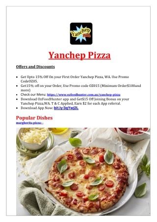 15% Off - Yanchep Pizza Delivery and takeaway menu,WA