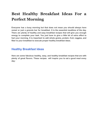 Best Healthy Breakfast Ideas For a Perfect Morning