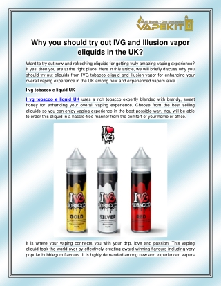 I vg tobacco e liquid UK