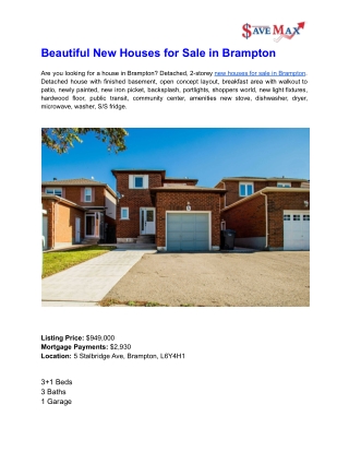 Beautiful New Houses for Sale in Brampton