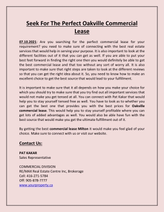 Seek For The Perfect Oakville Commercial Lease