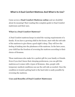 What Is A Dual Comfort Mattress And What Is Its Use?
