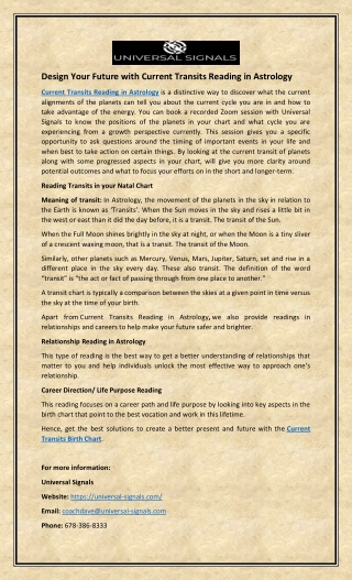 Current Transits Reading in Astrology